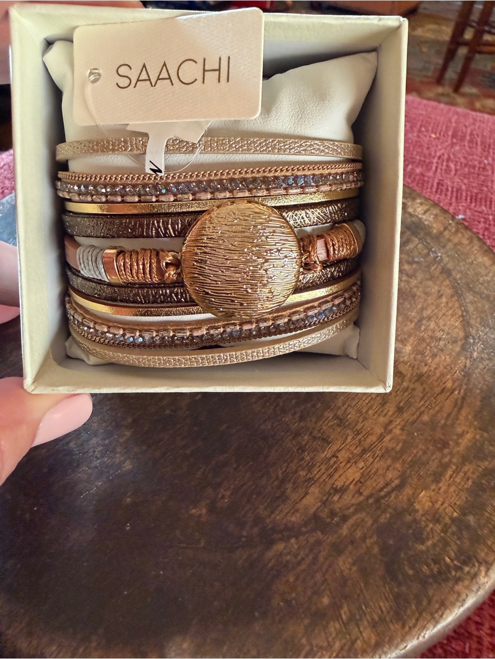 SAACHI Gold and Rose Gold Layered Wrap Bracelet Set